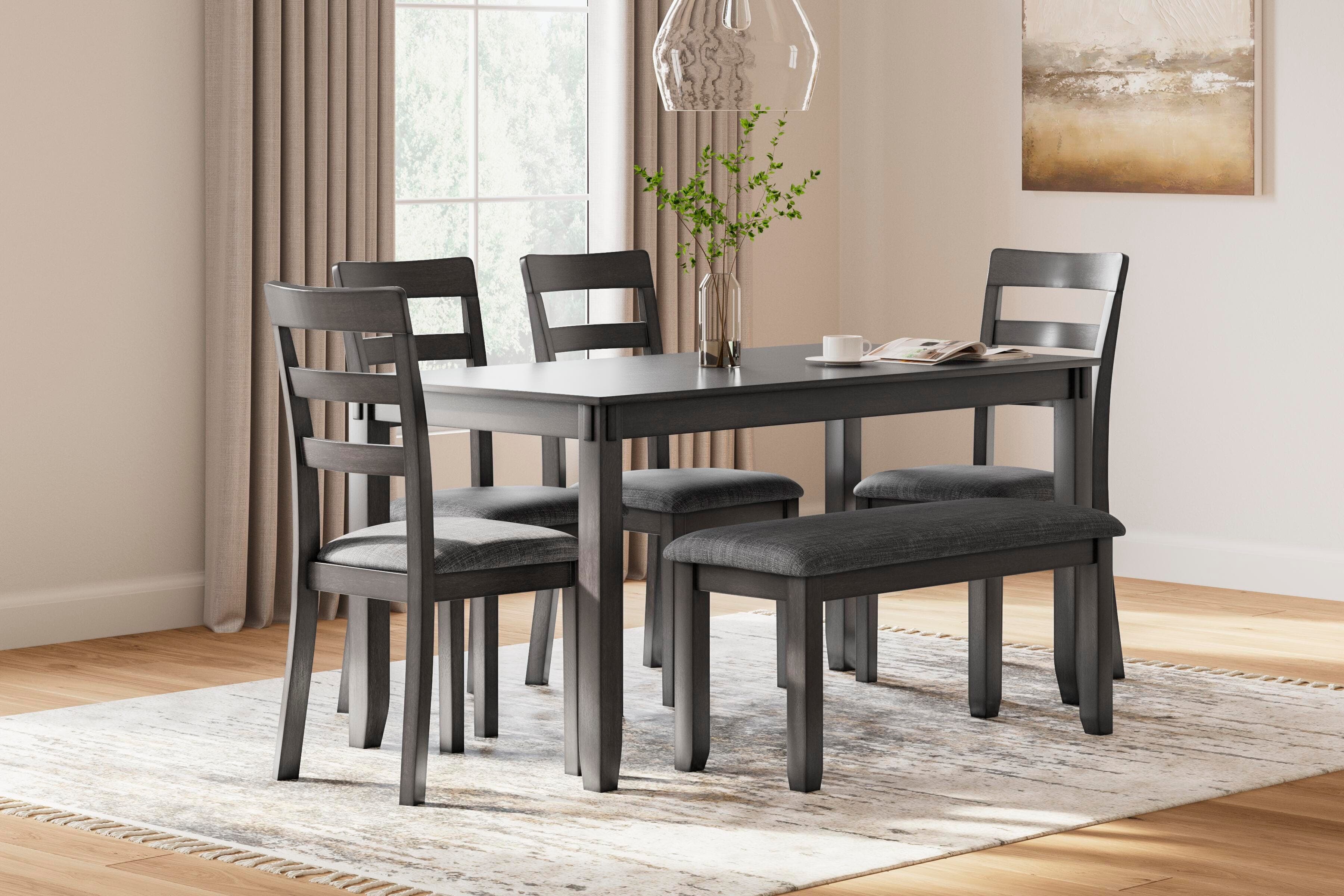 Bridson Dining Table and Chairs with Bench (set of 6)