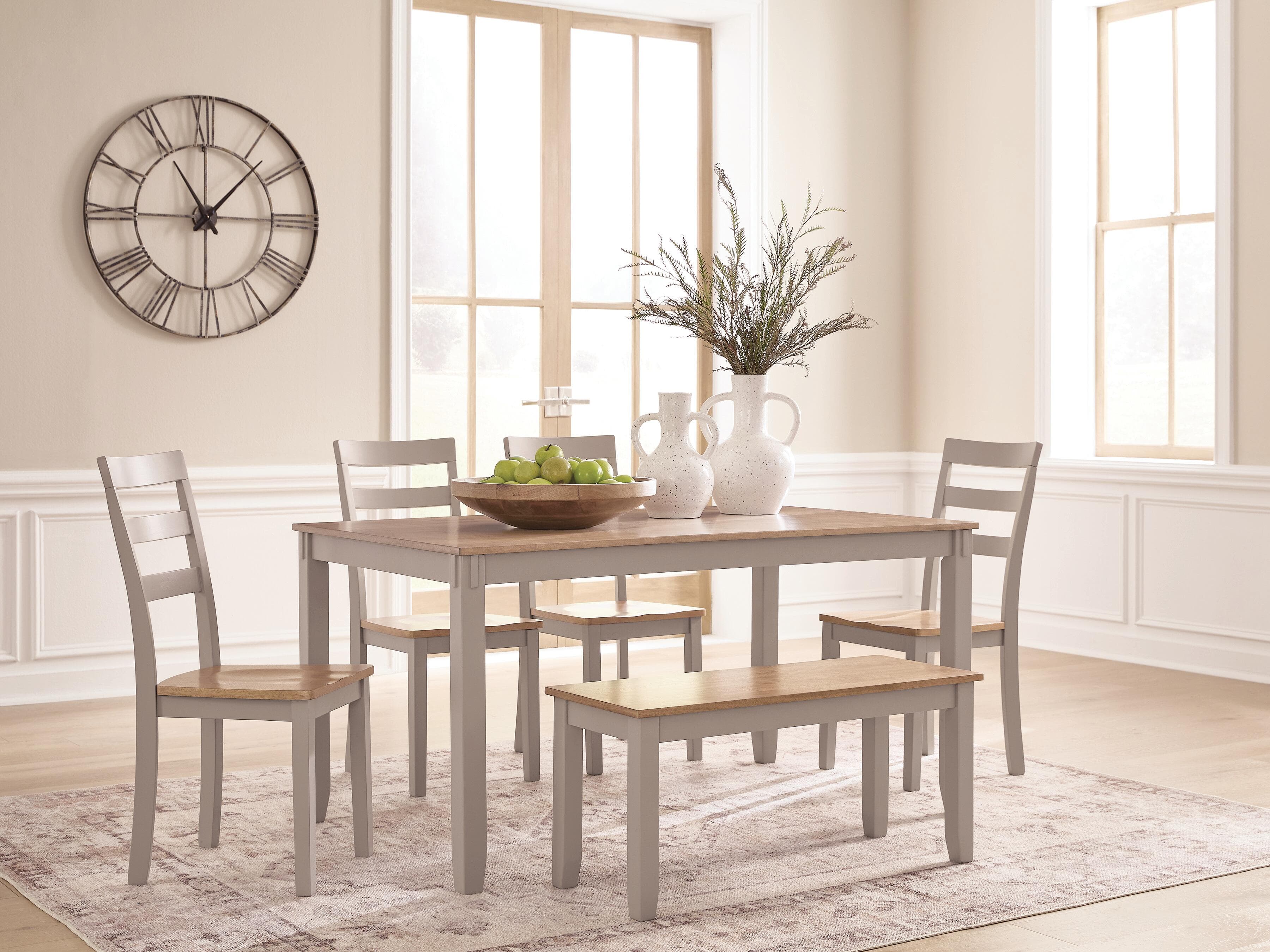 Harperfeld Dining Table and 4 Chairs and Bench (set of 6)