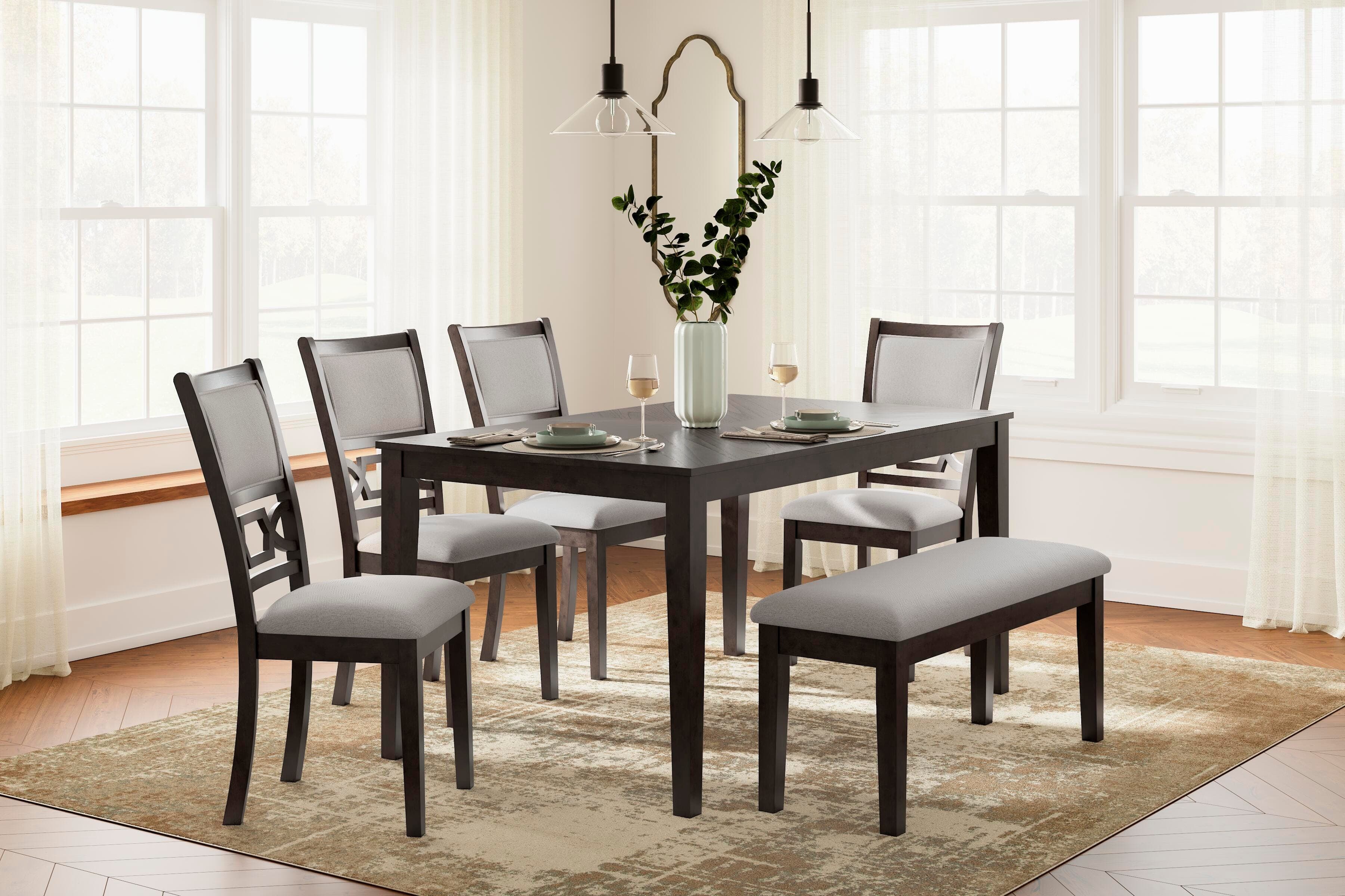 Langwest Dining Table and 4 Chairs and Bench (set of 6)
