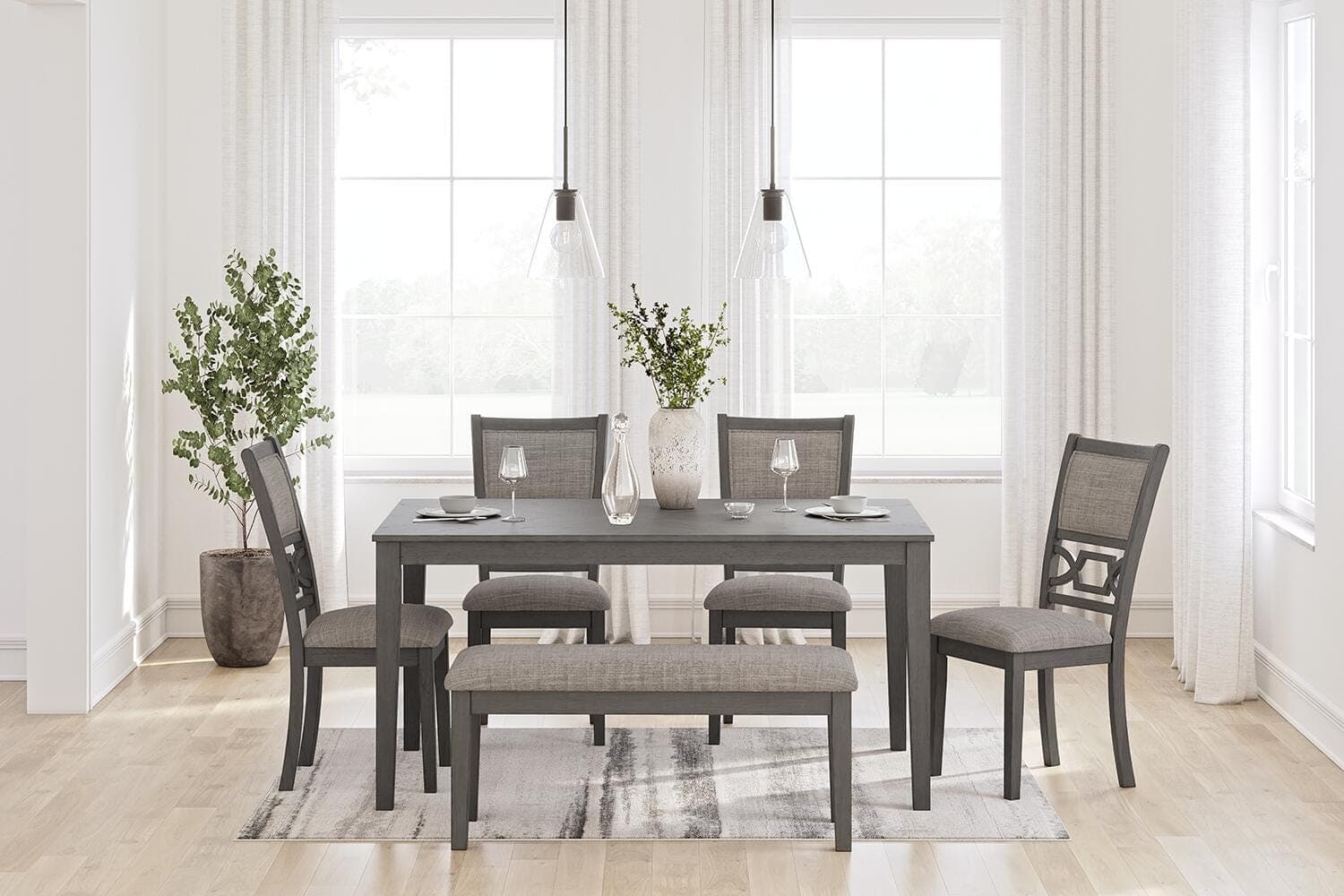 Wrenning Dining Table and 4 Chairs and Bench (set of 6)