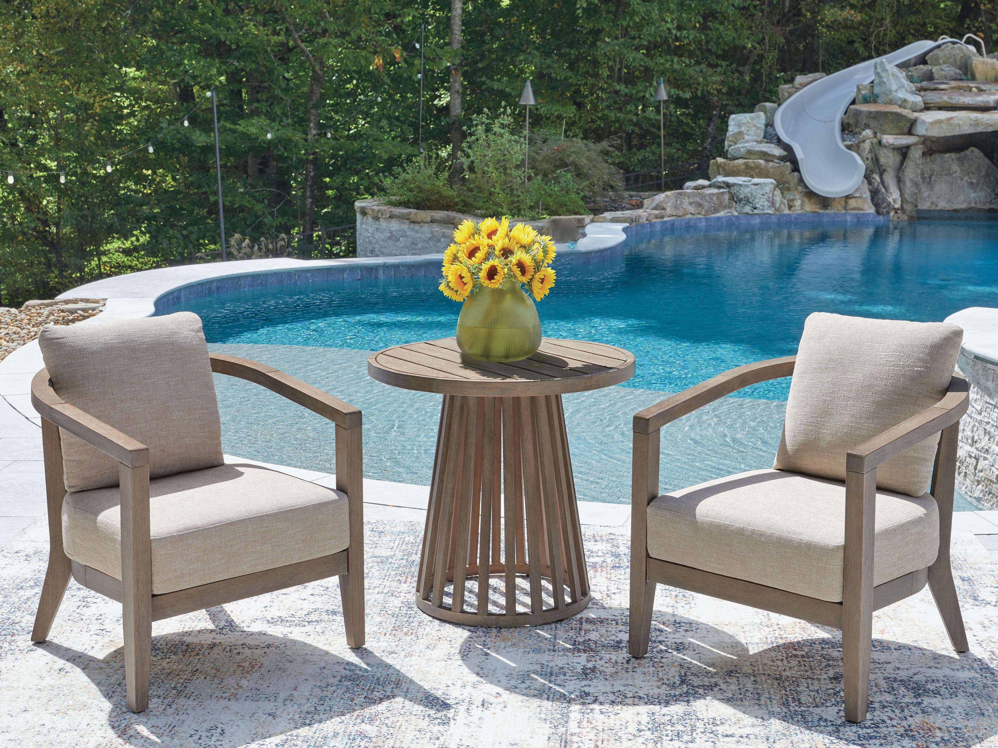 Joy Lagoon Outdoor Chairs with Cushions/table (set of 3)