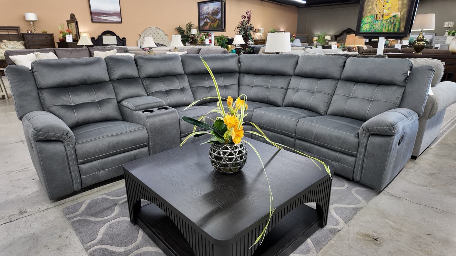 Fresno L-Shaped Reclining Sectional — Grey