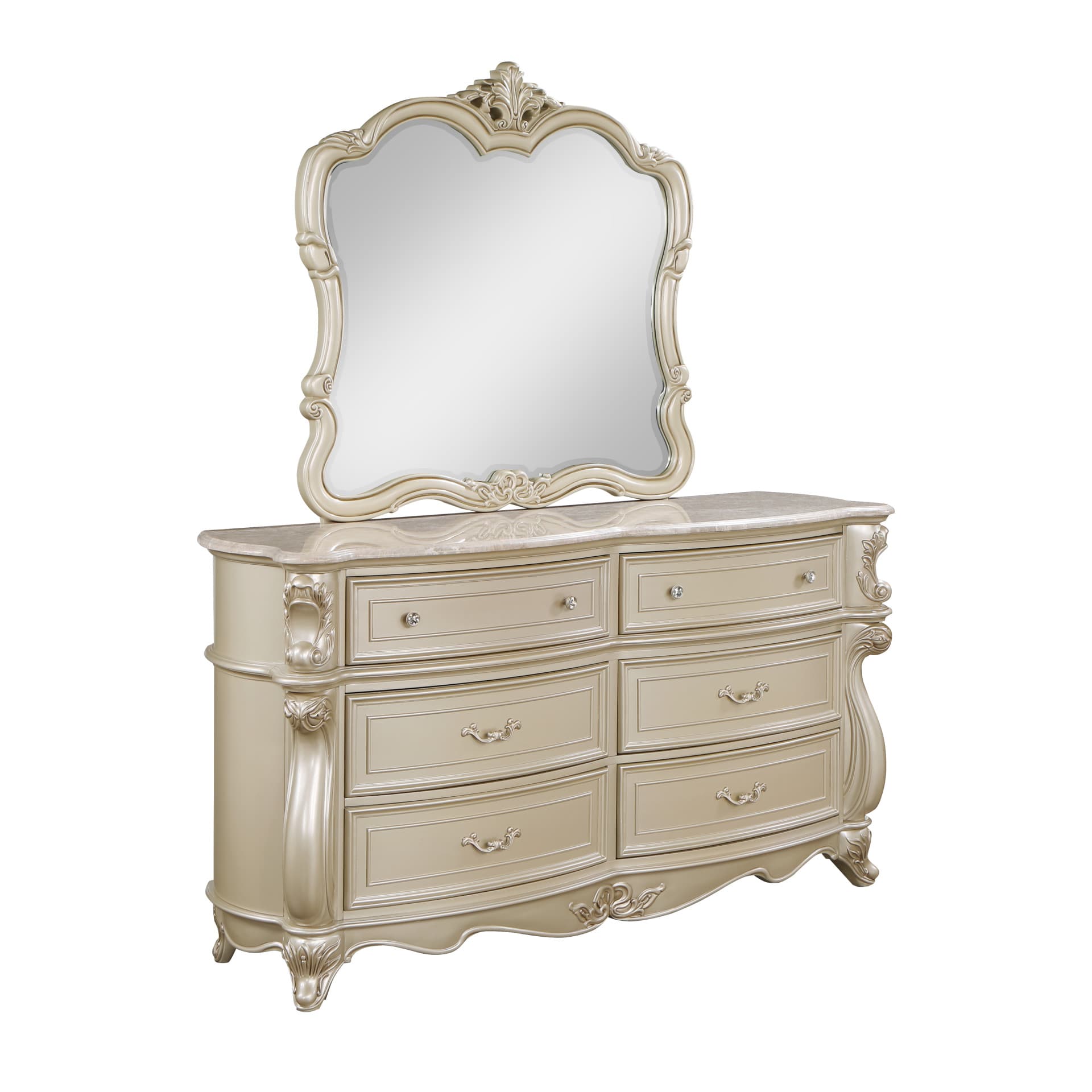 Monique Dresser with Marble Top, Champagne