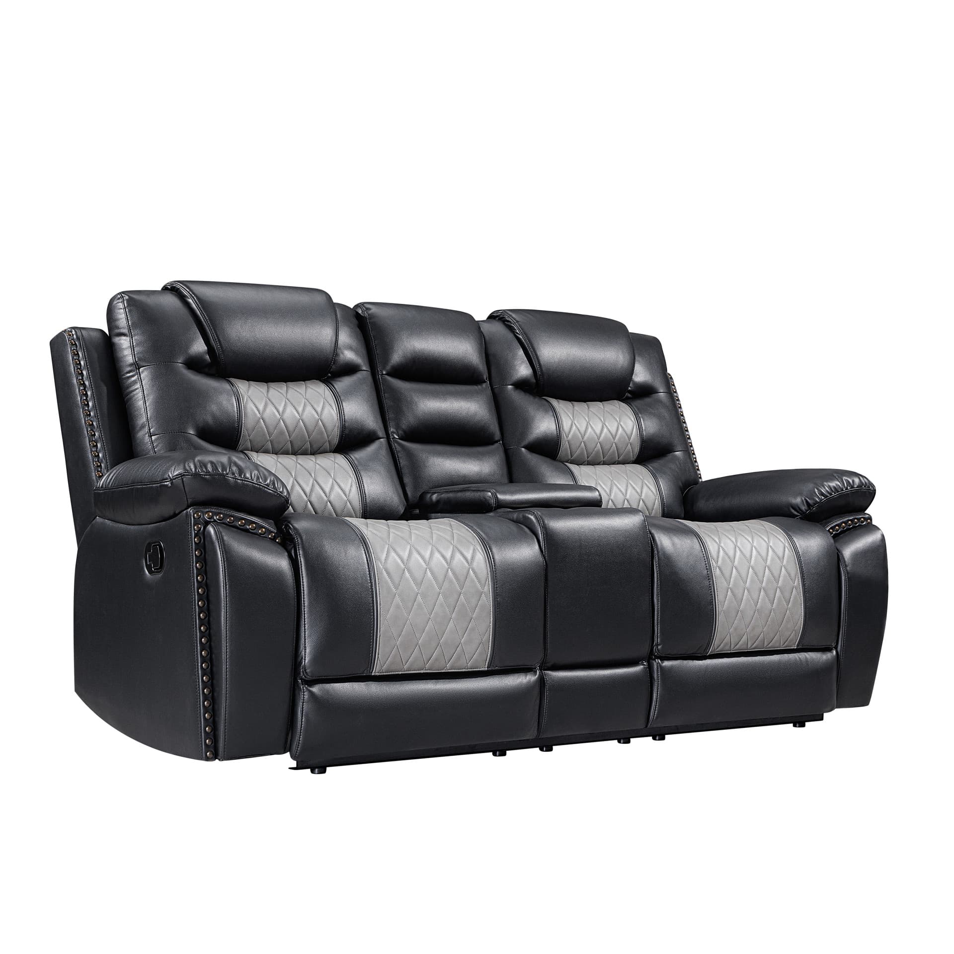 Nikko Console Loveseat with Dual Recliners-Black/gray