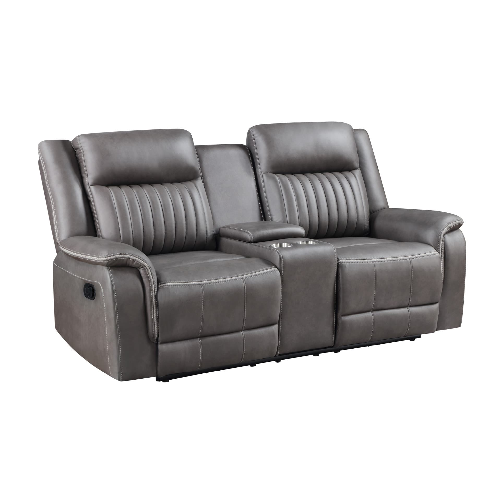 Enzo Console Loveseat with Dual Recliners, Gray