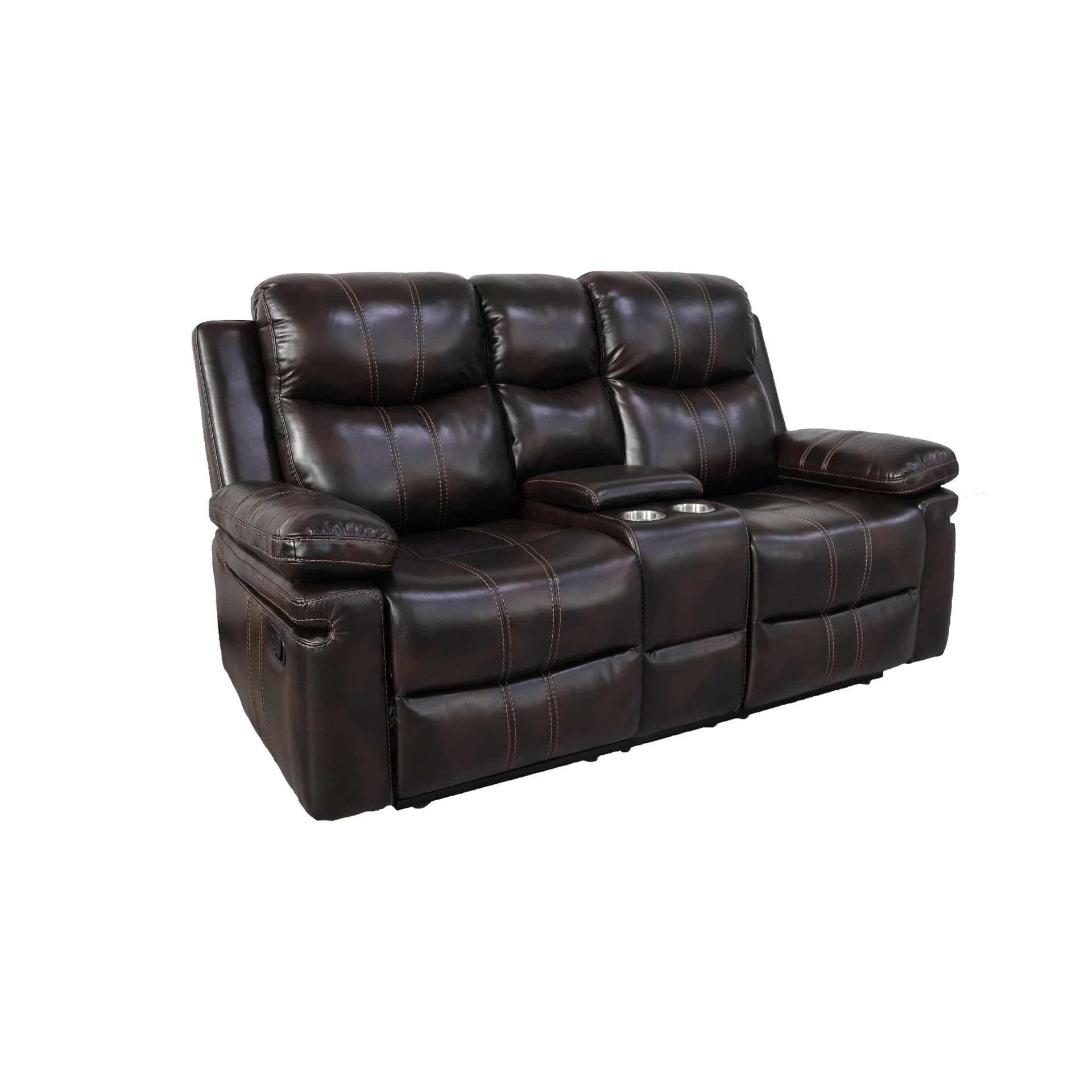 Kellen Console Loveseat with Dual Recliners, Brown