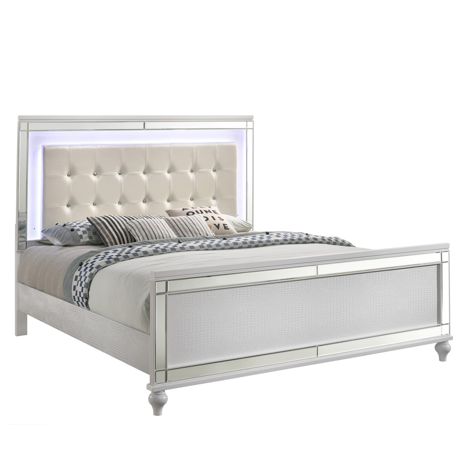 Valentino White Queen Lighted Bed