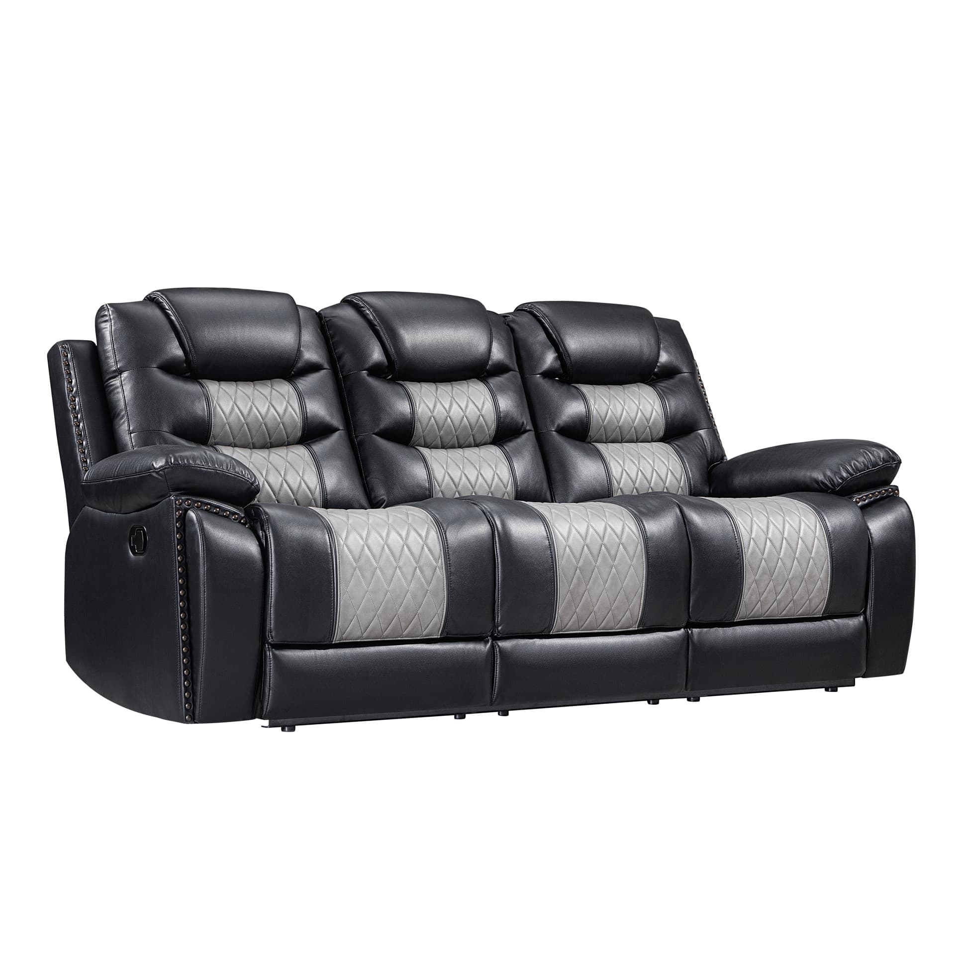 Nikko Sofa with Dual Recliner-Black/gray