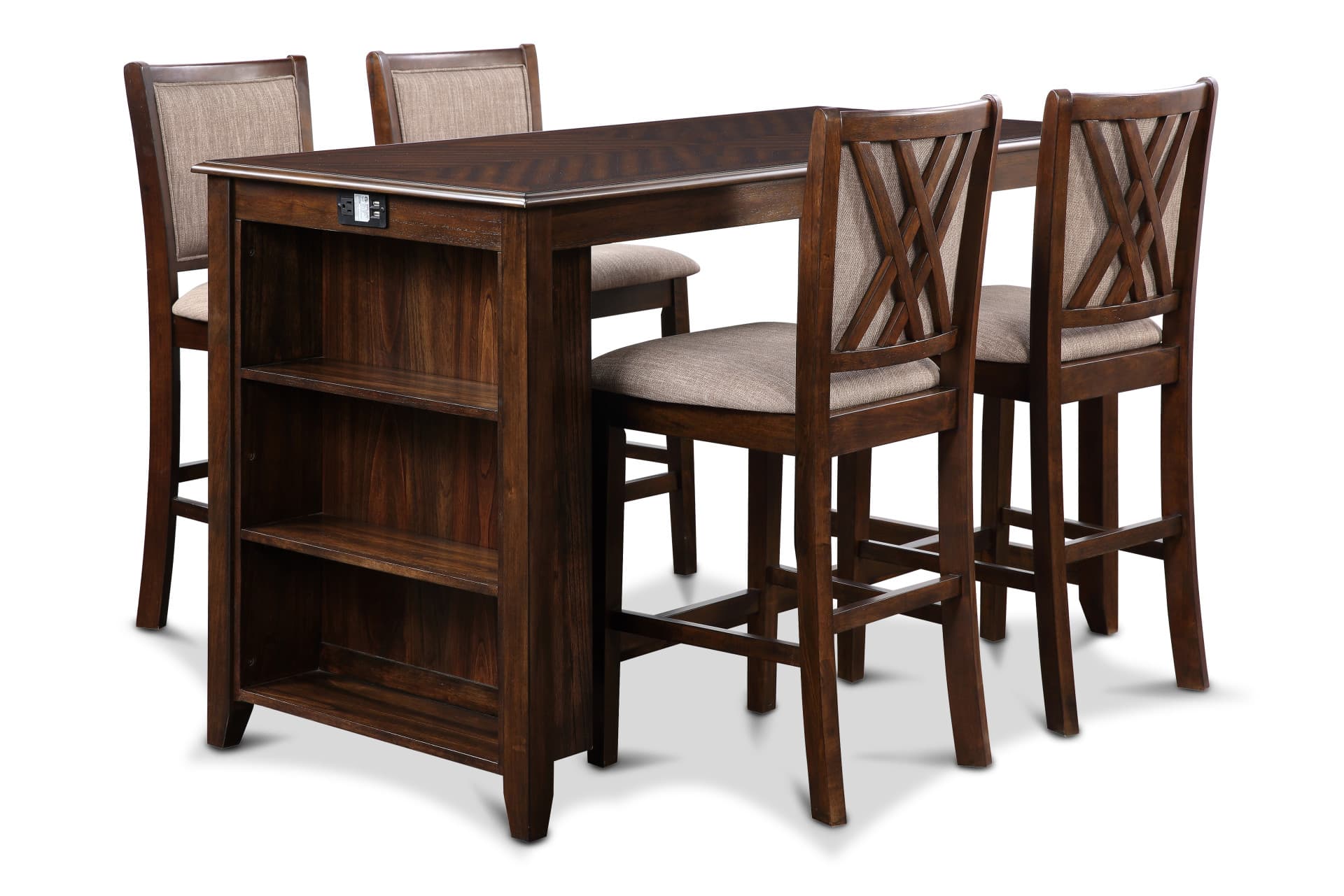 Amy 5-Piece 60" Counter Storage Table+chairs, Brown Cherry