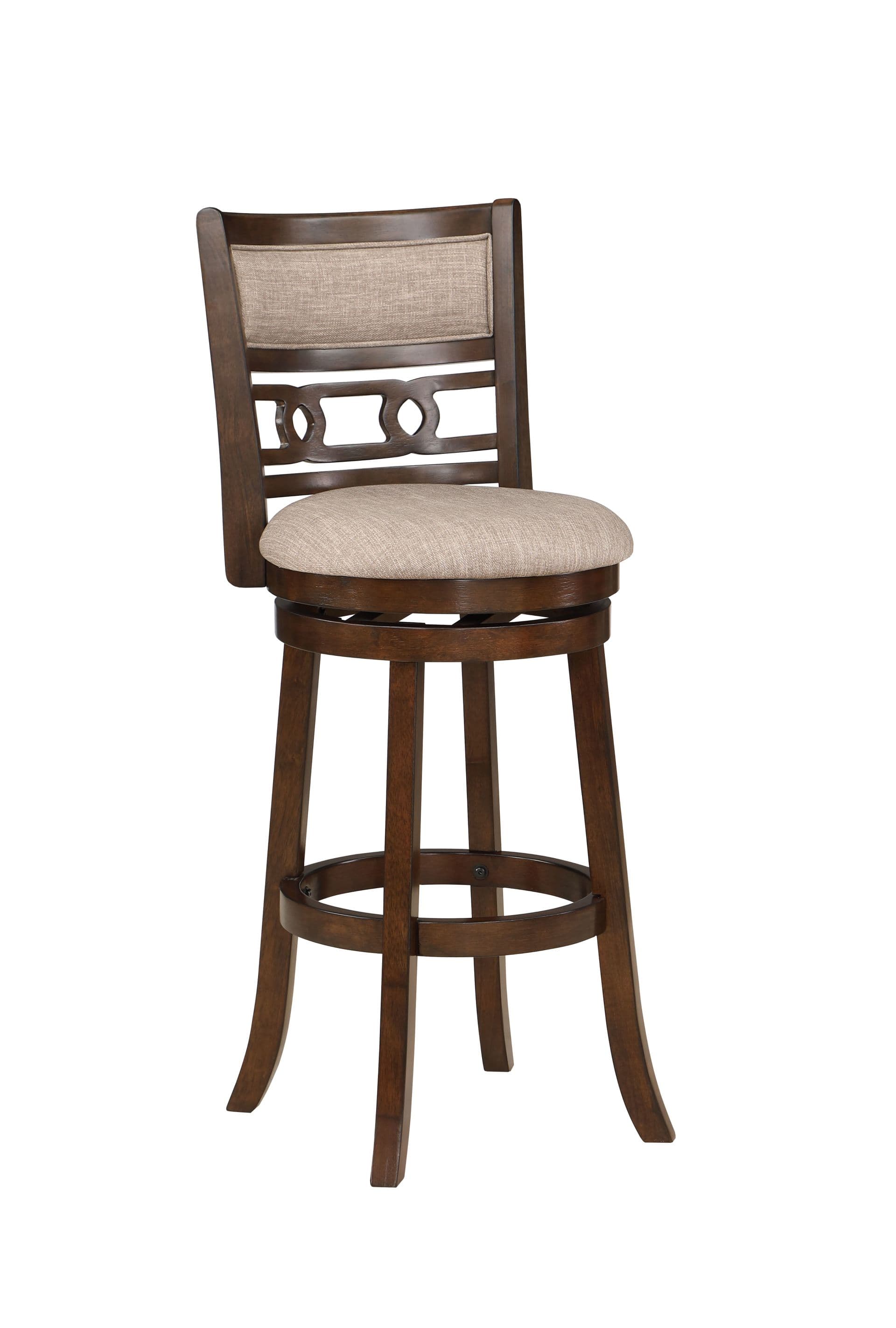 Gia 29" Swivel Barstool, Cherry with Brown Fabric Seat