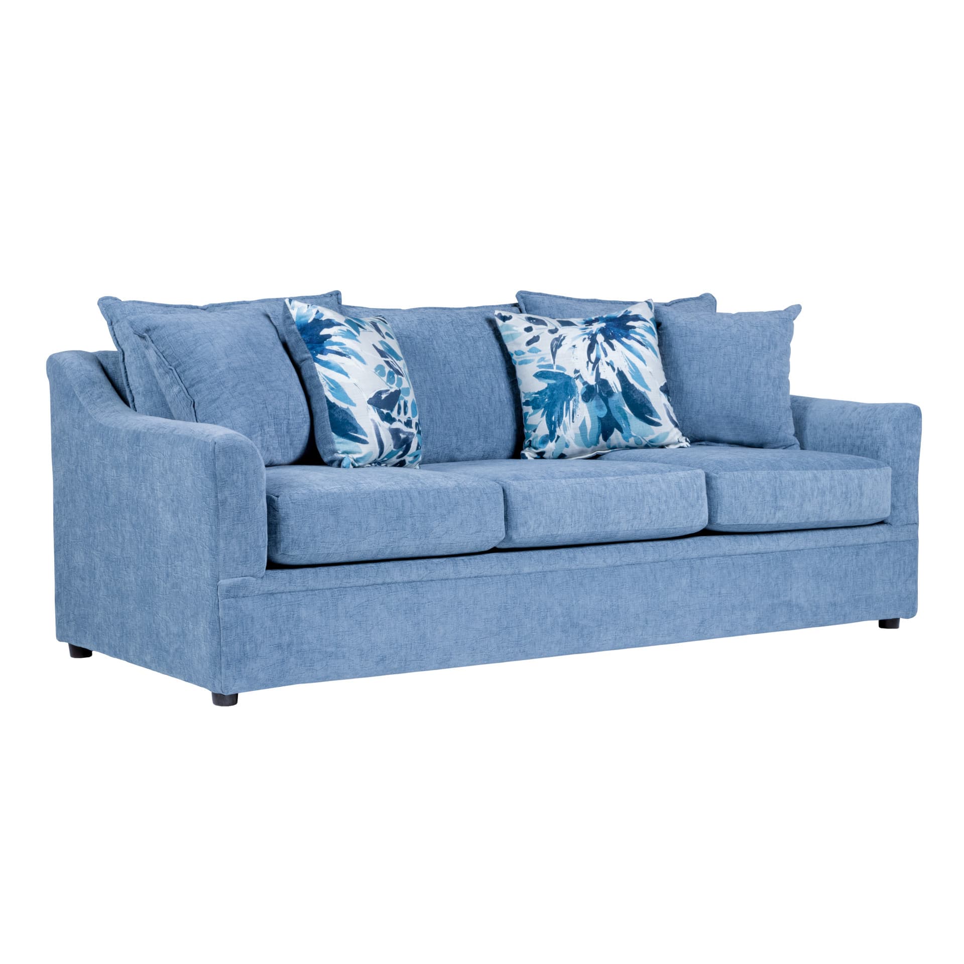 Sylvie Sofa with 4 Accent Pillows, Slate Blue