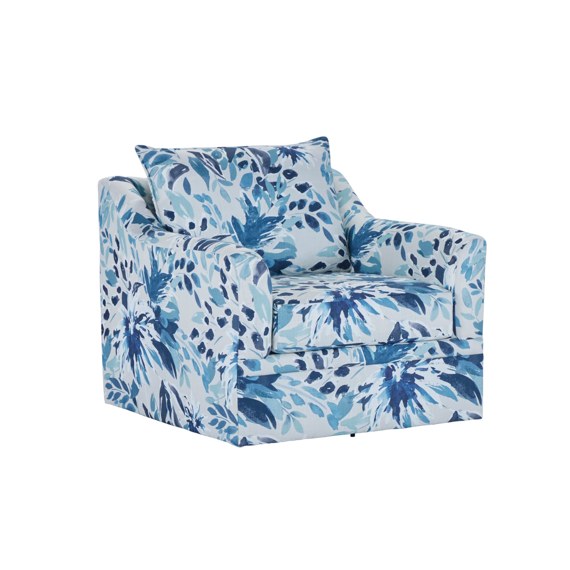 Sylvie Swivel Chair, Blue and White Print