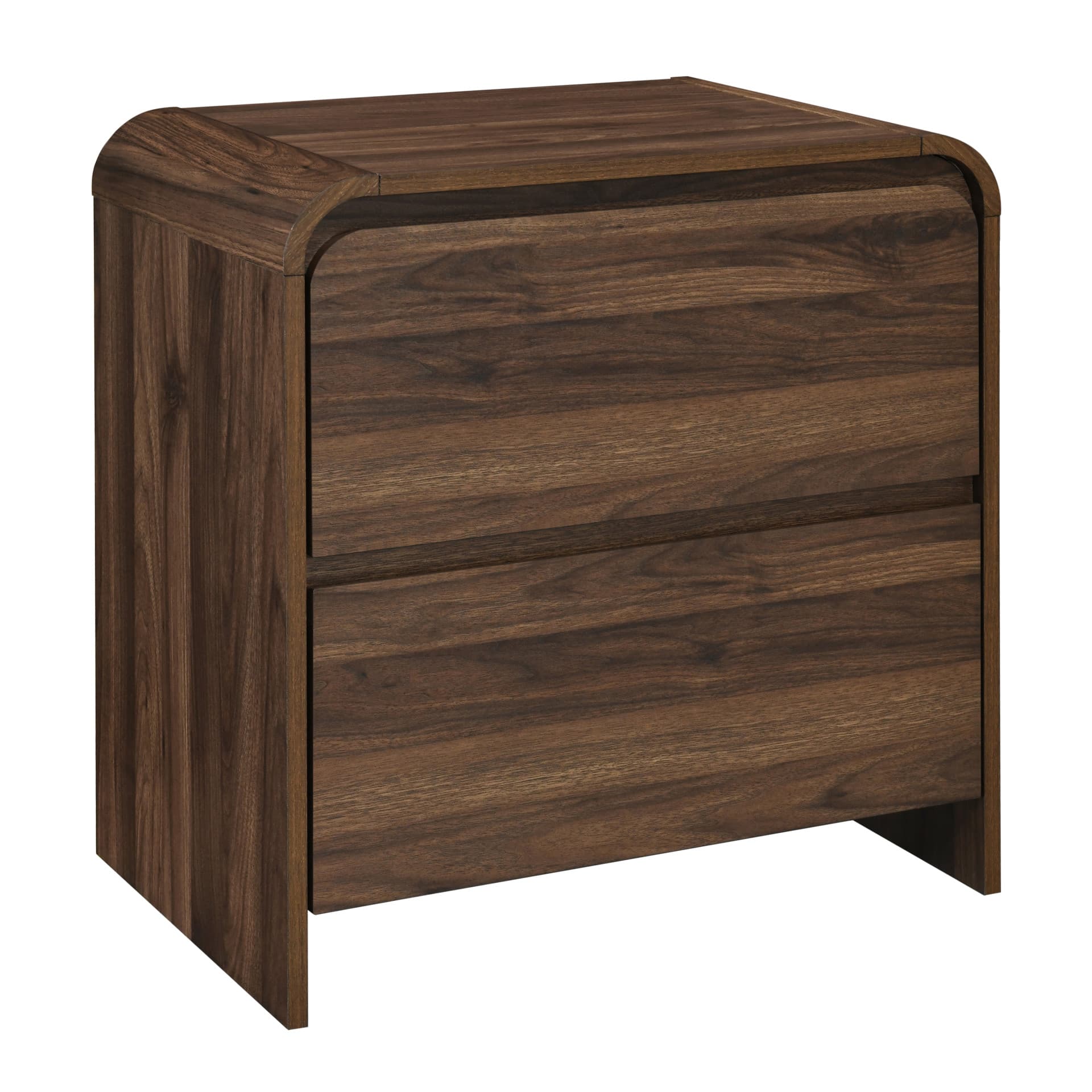 Mara Two Drawer End Table / Bedside Table, Walnut