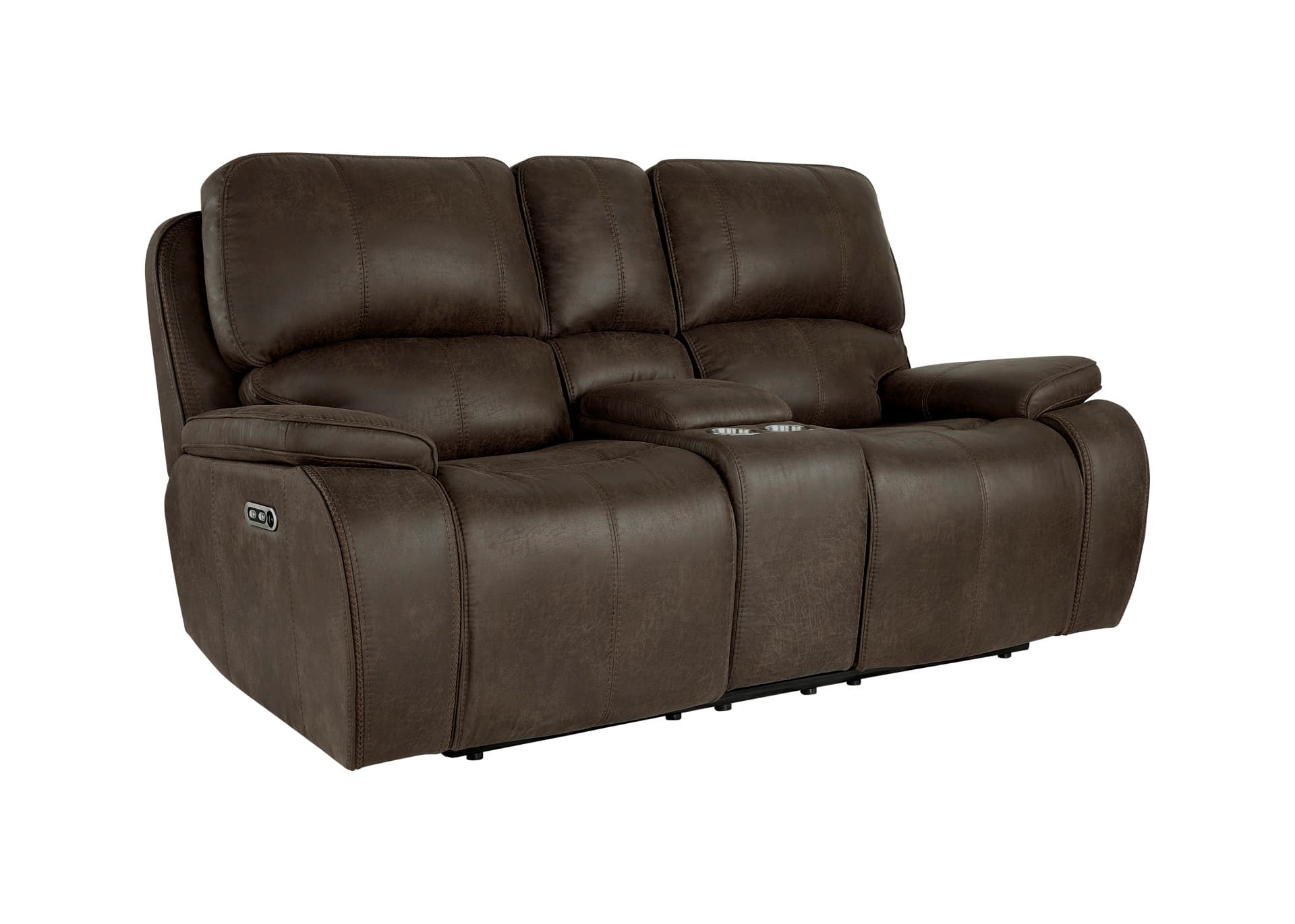 Brookings Console Loveseat with Power Hr & Fr, Brown