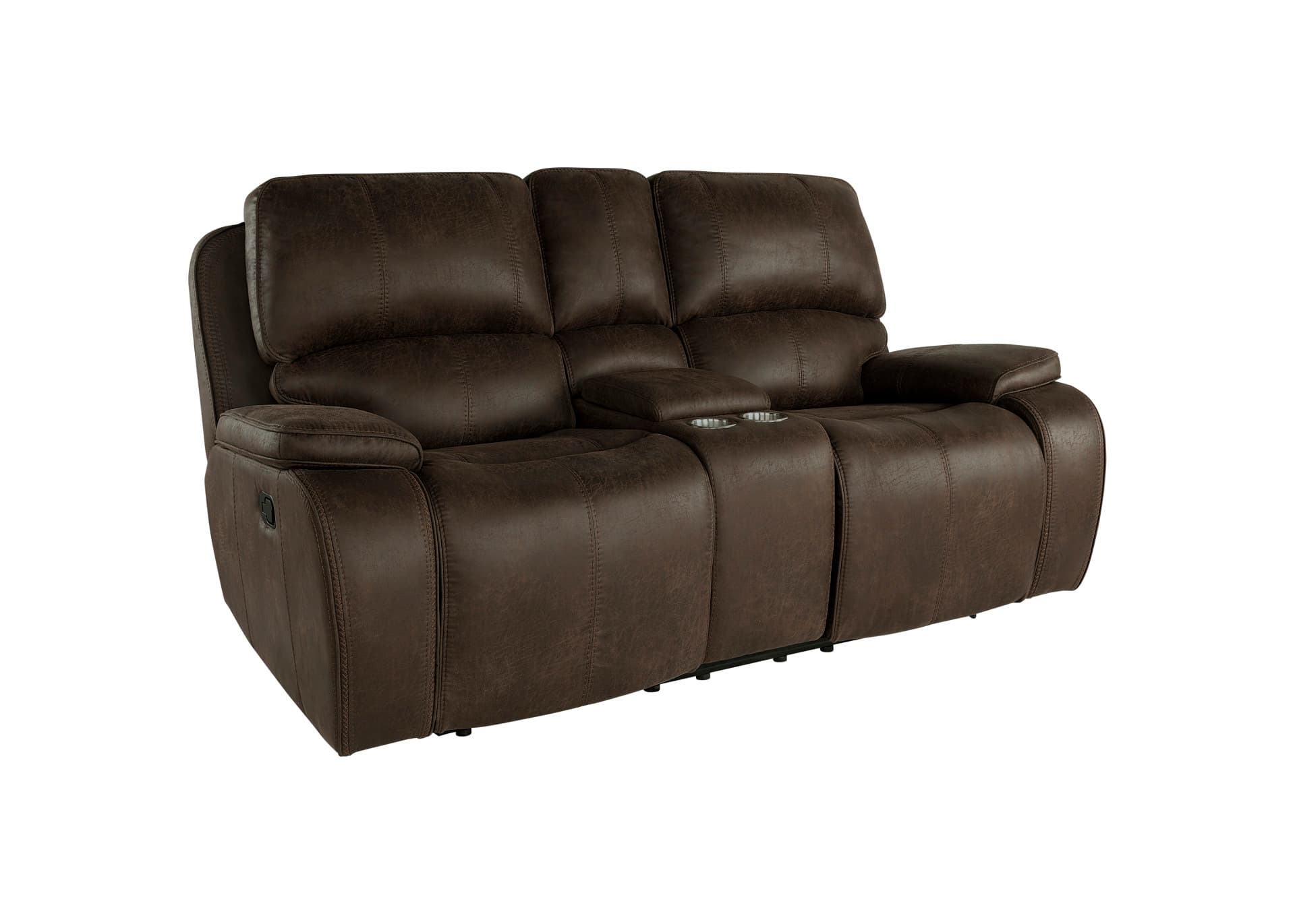 Brookings Console Loveseat with Dual Recliners, Brown