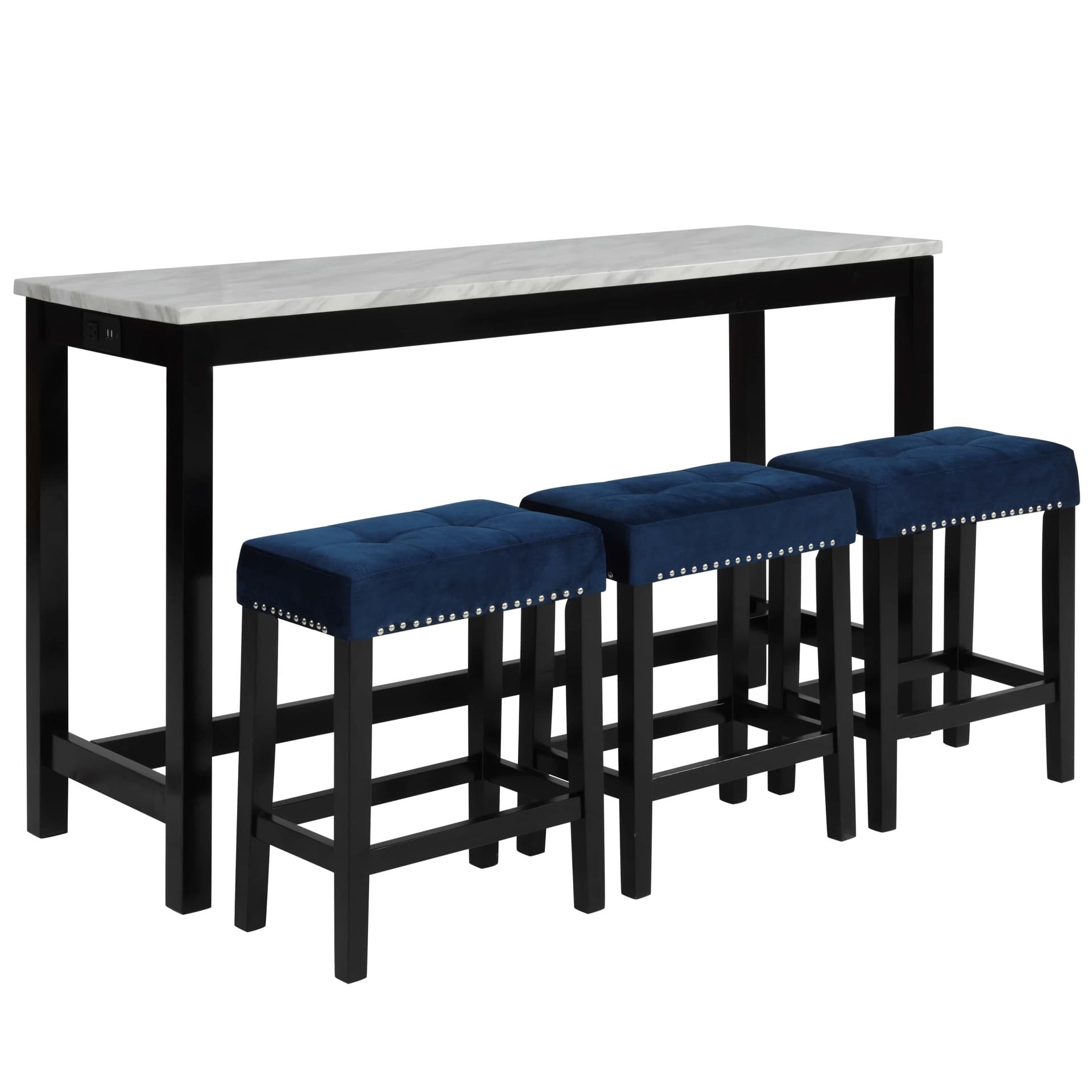 Celeste Theater Bar Table with 3 Stools, Blue