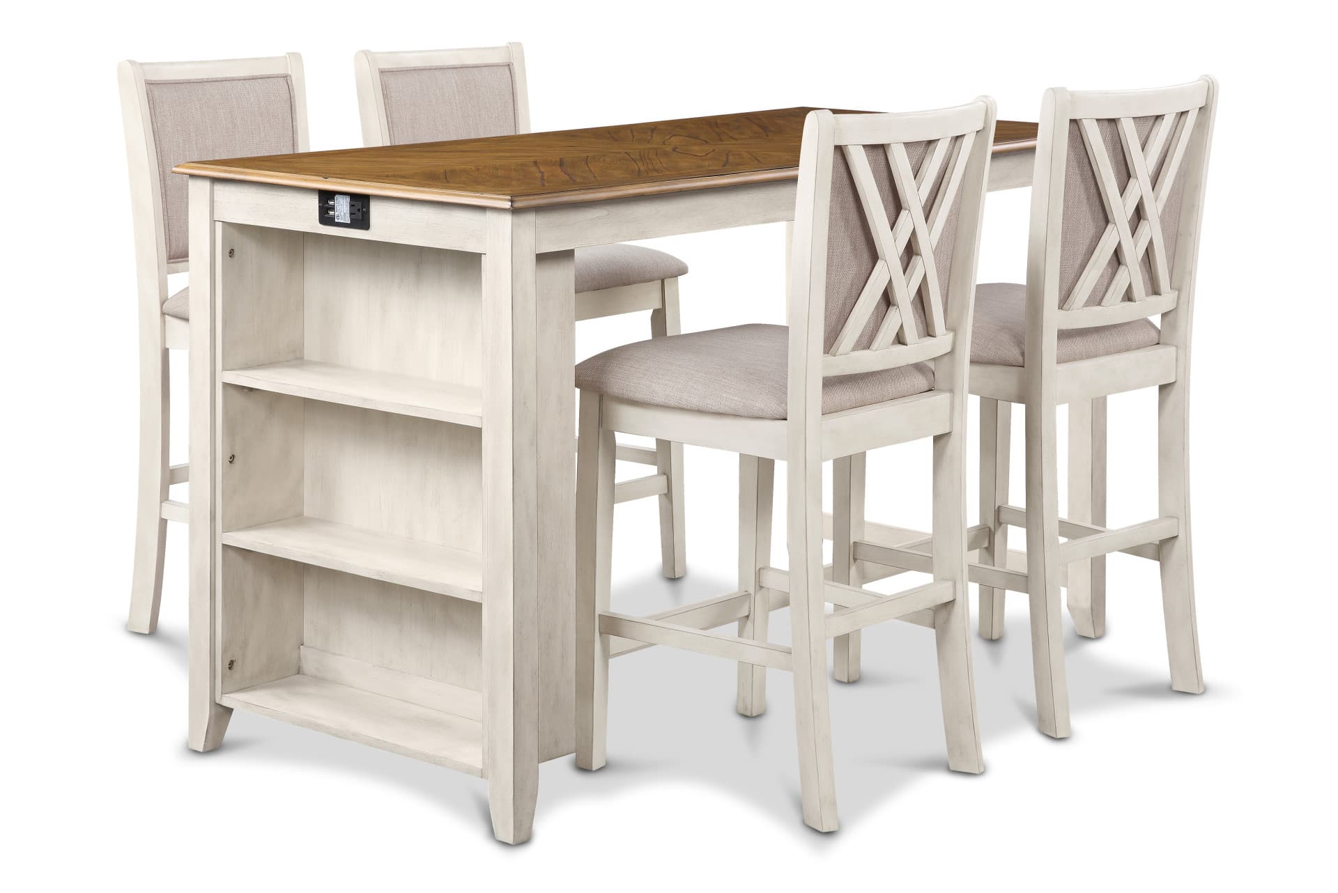 Amy 5 Pc 60" Counter Storage Table+chairs