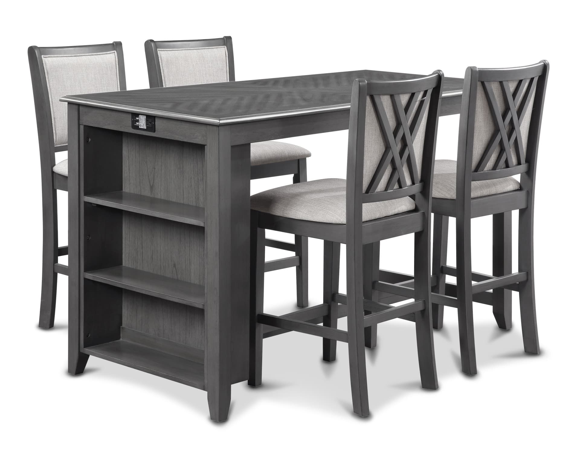 Amy 5-Piece 60" Counter Storage Table+chairs, Gray