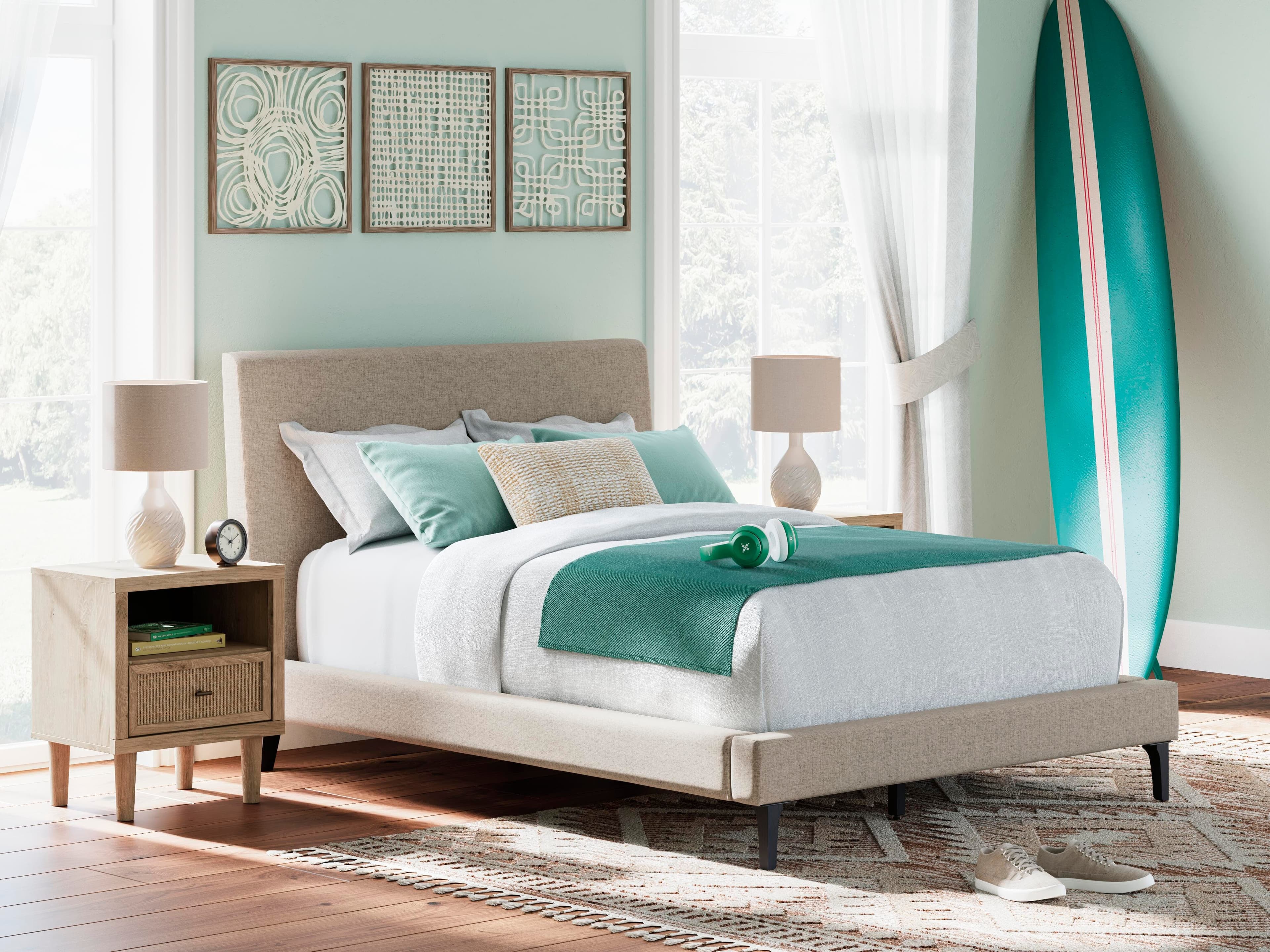 Cielden Full Upholstered Bed with Roll Slats