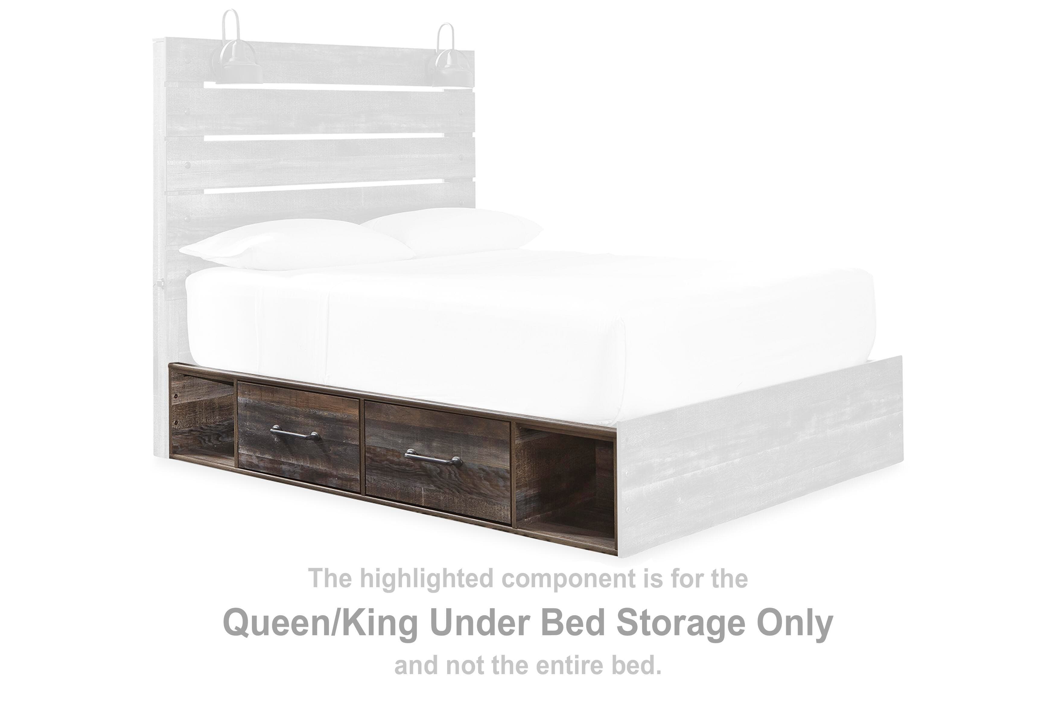 Drystan Queen Panel Bed with Storage, Dresser and Mirror