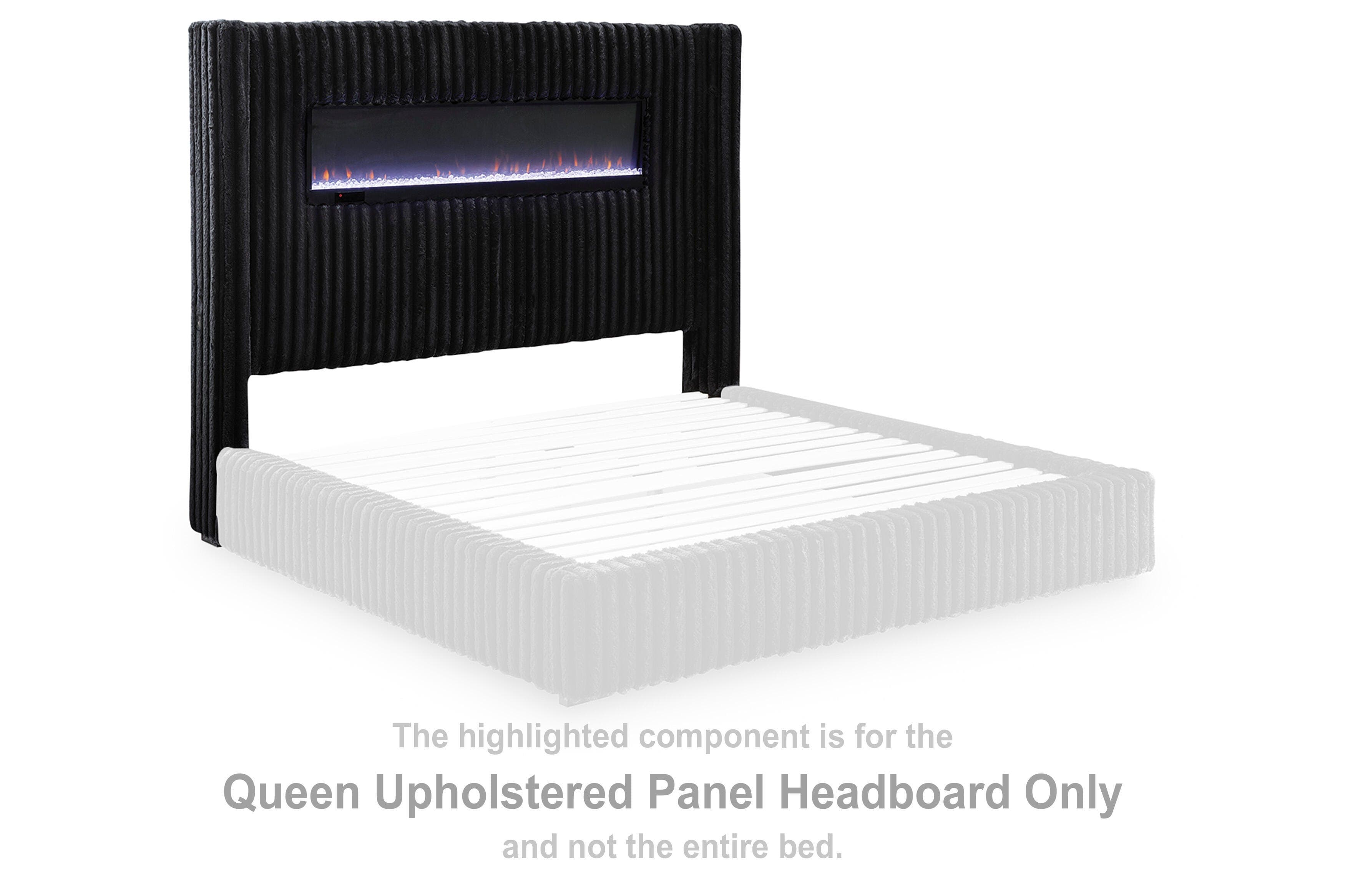 Tayleena Queen Upholstered Bed with Fireplace and Wireless Audio