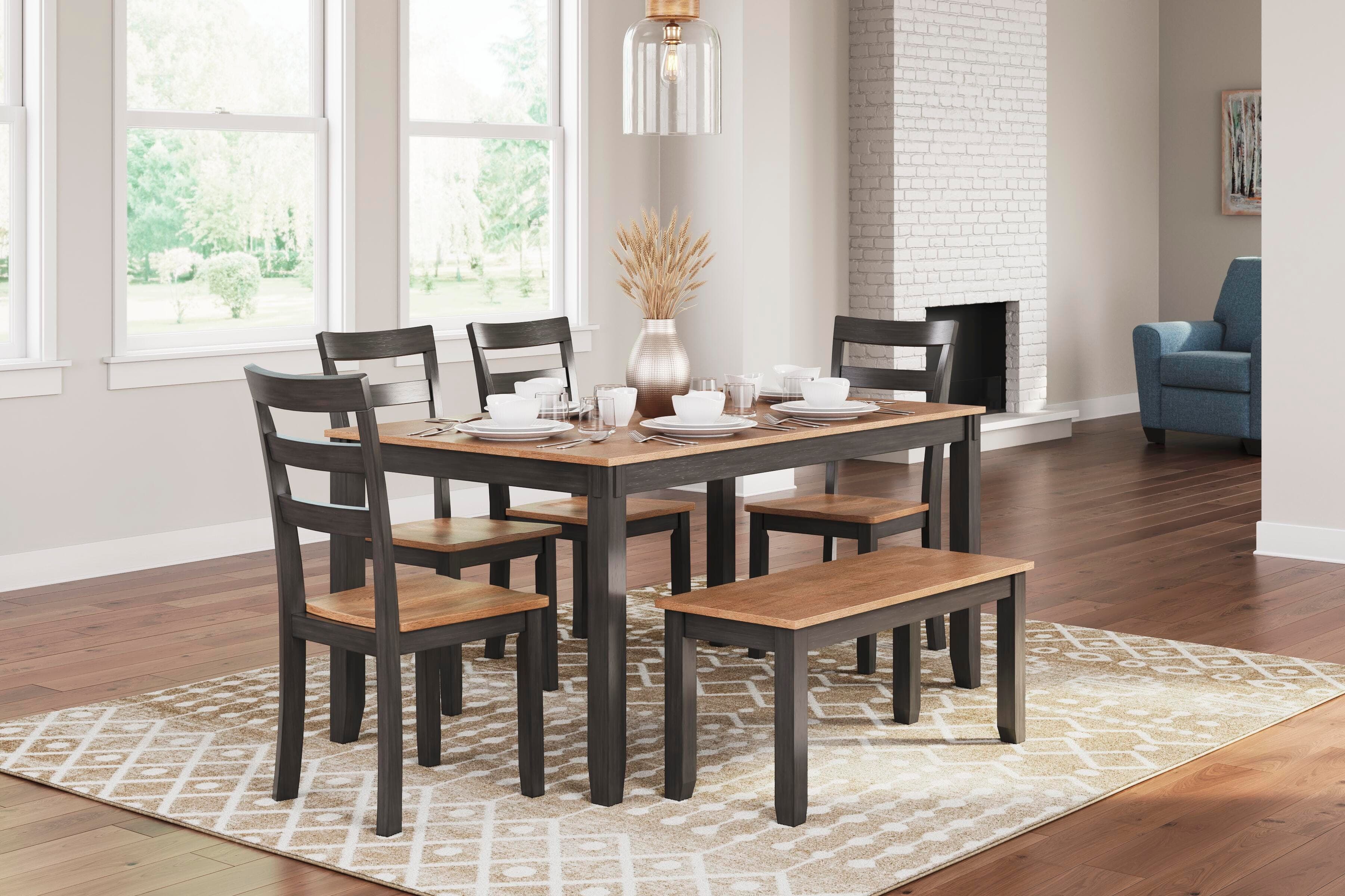 Gesthaven Dining Table with 4 Chairs and Bench (set of 6)